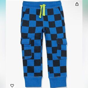 Boys Checkered Fleece Cargo Pants Blue/black Size Small